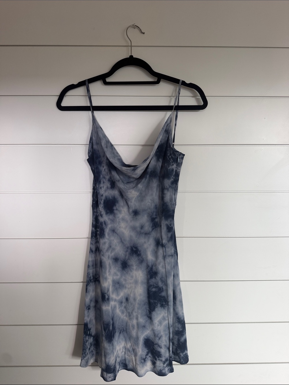 Realisation Par Navy and White Tie-Dye Cowl Slip Dress